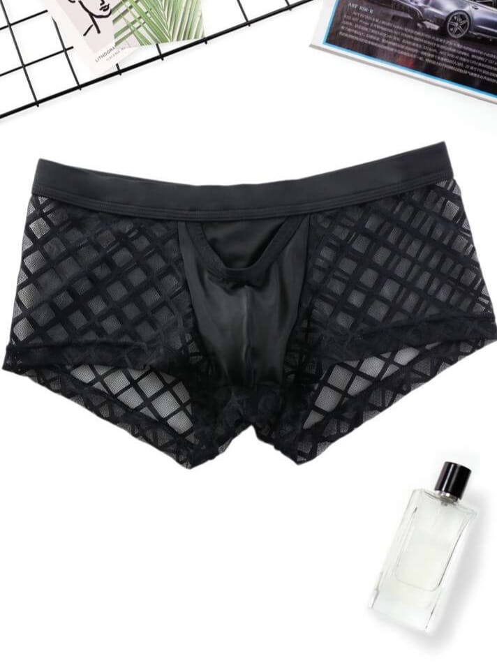 MAD-MEN Men's Plaid Mesh Panel Boxer Brief
